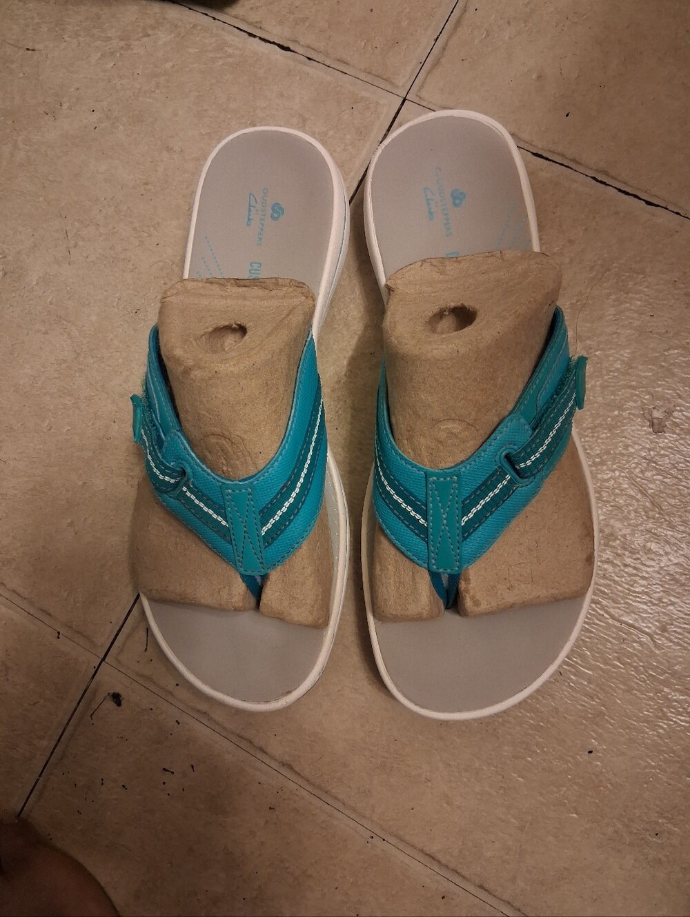 Womens Teal Slide Sandals with Adjustable Strap size 7